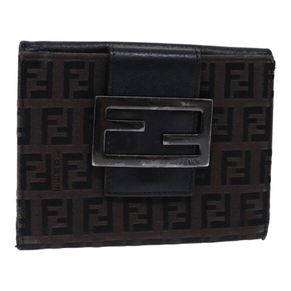 FENDI Zucchino Canvas Wallet Brown Silver Auth - Picture 2 of 15
